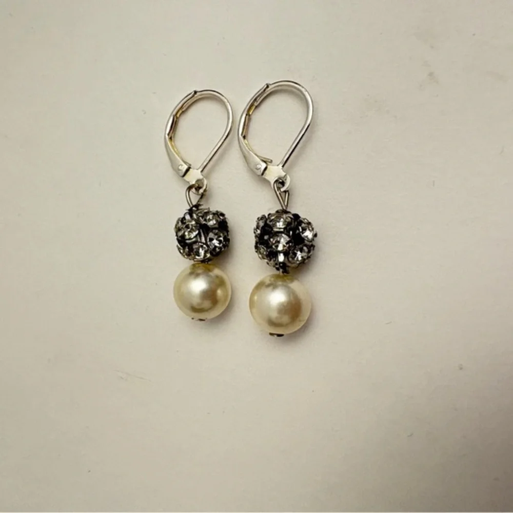 Elegant Silver and Pearl Drop Earrings, faux pearl, handmade, 1.5